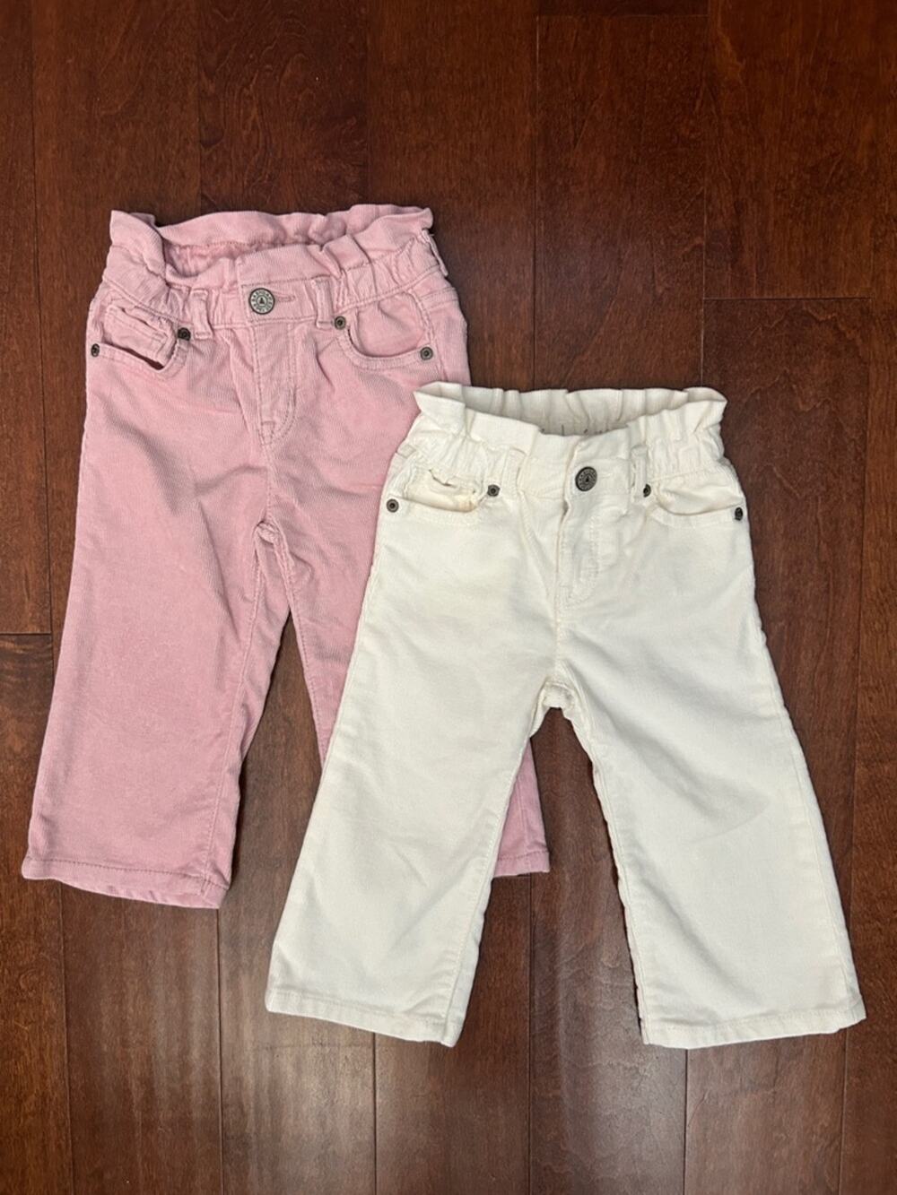 GAP Baby Off-White and Pink Corduroy Ruffle-Waist Stride Pants, Set of 2, Size 2